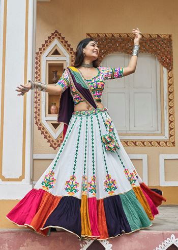 White Lehenga Choli With Embroidered